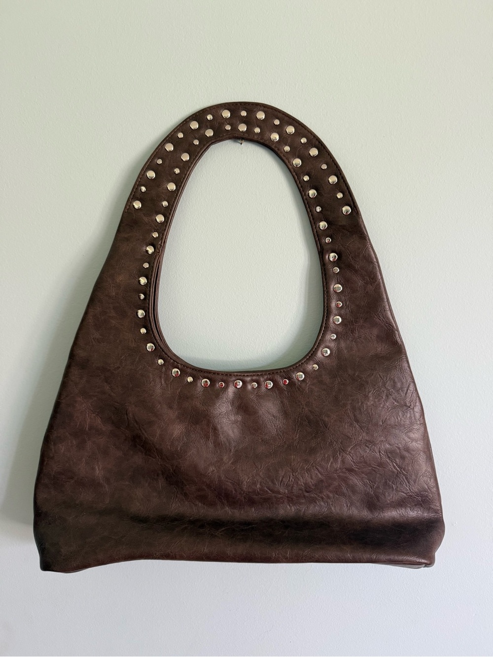 Studded Dark Brown Shoulder Bag - Women's Shoulder Tote